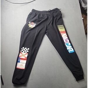 NASCAR Racing Mens Black Graphic Jogger Sweatpants Size M Rainbow Logo Pockets